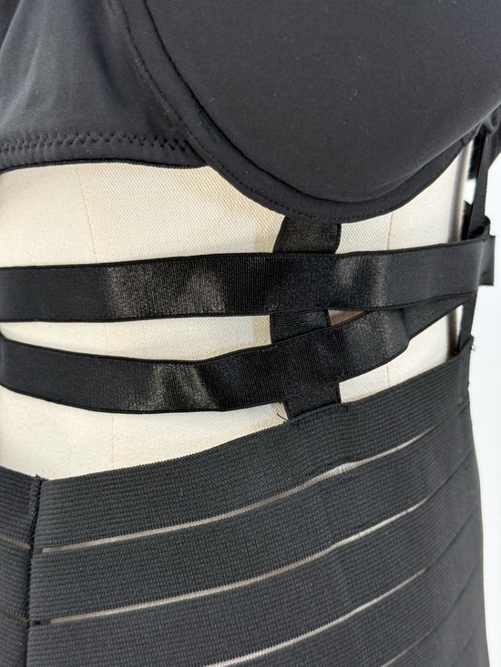 DreamGirl Sexy Black Strappy Harness Bandage Mini Dress with Garter Straps - Picture 5 of 16